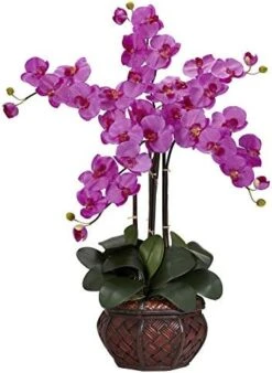 Nearly Natural 1211-OR Phalaenopsis With Decorative Vase Silk Flower Arrangement, Orchid,12" X 12" X 35" -Organic Plant Shop 41kVv26xwOL. AC