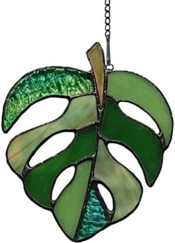 BOXCASA Green Plants Artificial Decor,Handcrafted Green Fake Plant Stained Glass Window Hanging,Faux Plant Suncatchers Decoration Gifts For Plant Lovers,Plant Gift For Mother Nana Grandma Aunt -Organic Plant Shop 41kgs3e3 DL. AC