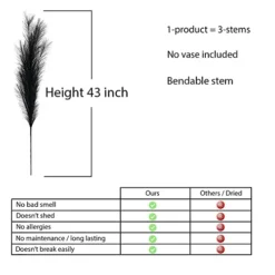 Tall 43'' Black 3-pcs Artificial Faux Pampas Grass Tall, Decor For Living Room / Wedding Decoration Floor Vase Filler -Organic Plant Shop 41liuKdJuSL