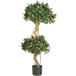 Nearly Natural 5233 Sweet Bay Double Ball Topiary Silk Tree, 4-Feet, Green,49.5" X 9" X 9"