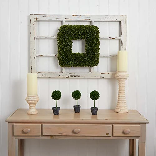 Nearly Natural 17" Tea Leaf Square Wreath UV Resistant Artificial Plant, Green 4 Nearly Natural 17" Tea Leaf Square Wreath UV Resistant Artificial Plant, Green - Image 4