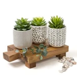 Kurrajong Farmhouse Artificial Succulents In Pots | Set Of 3 Black And White Ceramic Pots With Green Succulents Artificial | Faux Plants Indoor Fake Plants In Pots 4.75" High -Organic Plant Shop 41q9Iu7bNhL