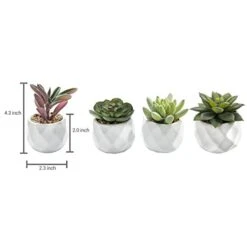 MyGift Miniature Artificial Succulents, Indoor Fake House Plants In Round White Geometric Ceramic Pots, Set Of 4 -Organic Plant Shop 41r5lBFwOCL