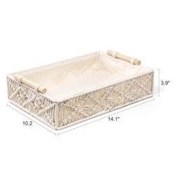 Mkono Macrame Decorative Tray Boho Home Decor Basket With Wooden Handles Handmade Woven Jewelry Perfume Makeup Storage Organizer For Vanity, Dresser, Countertop, Bedroom, Living Room, 14''L X 10''W -Organic Plant Shop 41spydPtUTL