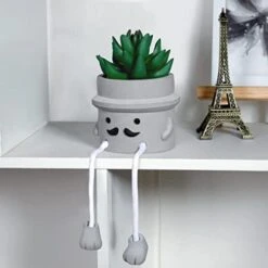 WOODWORD 3 Pack Mini Potted Fake Succulents Desk Plant With Creative Emotional Cement Pots For Shelf Home Bathroom Living Room Kitchen Decor And Office Decorations -Organic Plant Shop 41thAAuiaqL