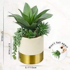 Large Artificial Succulents Plants Faux Succulents 12" Fake Succulent Plants In Gold Ceramic Pot Succulent Plant For Desk Modern Home Living Room Office Table Shelf Decor -Organic Plant Shop 41uvnAYV55L