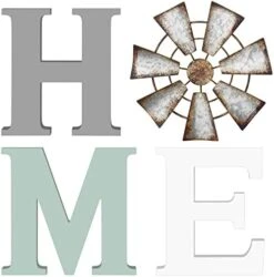 Mkono Farmhouse Wall Decor Wooden Home Sign With Metal Windmill For O Rustic Hanging Home Letters Decorative Wall Art Decor Signs For Living Room Kitchen Bedroom Entryway House, Brown -Organic Plant Shop 41zNezZT4gL. AC