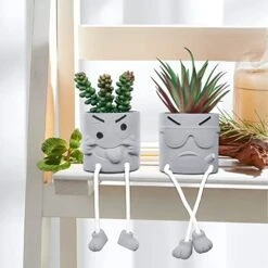 SEMSOIIO 2 Pcs Fake Plants In Cement Pot With Hanging Legs, Creative Artificial Faux Succulent For Home/Office Decor (Tongue & Smoking) -Organic Plant Shop 41zPFUoVd8L
