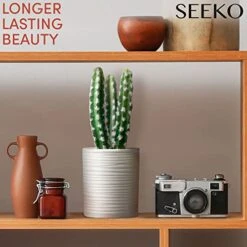 SEEKO Fake Cactus For Home Décor 11" - Artificial Faux Cactus For Southwest, Office, Desk, Shelf - Indoor Fake Plants - White Décor Accents - Modern Farmhouse Decor  -Organic Plant Shop 41zQubdoahL