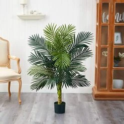 Nearly Natural 35” Boston Fern Artificial (Set Of 2) Silk Plants Green & 5357 4ft. Golden Cane Palm Tree,Green -Organic Plant Shop 5107UQJ7S6L 1