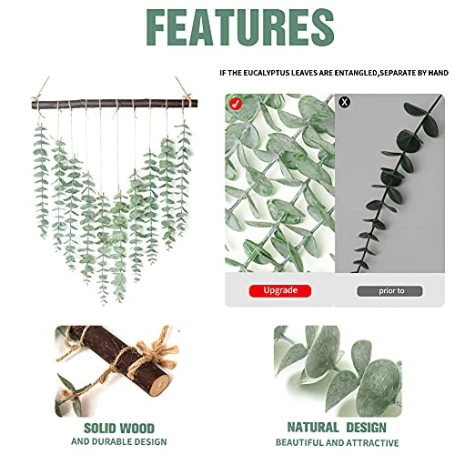Artificial Eucalyptus Greenery Hanging Wall Decor Fake Eucalyptus Vines Wall Hanging Plants With Wooden Stick Farmhouse Rustic Boho Wall Decor For Bedroom, Living Room, Entryway And Bathroom Decor 2 Artificial Eucalyptus Greenery Hanging Wall Decor Fake Eucalyptus Vines Wall Hanging Plants With Wooden Stick Farmhouse Rustic Boho Wall Decor For Bedroom, Living Room, Entryway And Bathroom Decor - Image 2