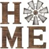 Mkono Farmhouse Wall Decor Wooden Home Sign With Metal Windmill For O Rustic Hanging Home Letters Decorative Wall Art Decor Signs For Living Room Kitchen Bedroom Entryway House, Brown