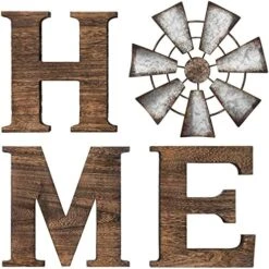 Mkono Farmhouse Wall Decor Wooden Home Sign With Metal Windmill For O Rustic Hanging Home Letters Decorative Wall Art Decor Signs For Living Room Kitchen Bedroom Entryway House, Brown -Organic Plant Shop 510YUxr3qwL. AC