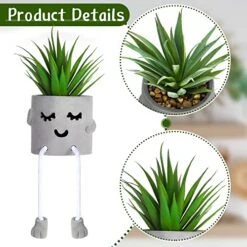 Artificial Potted Plant Faux Succulent Plant Cubicle Decor Cute Fake Desktop Plant Hanging Leg Cement Potted Decor For Bookshelf Bedroom Living Room Office Decor (Simple Style,2 Pcs) -Organic Plant Shop 510Zd9TyuQL