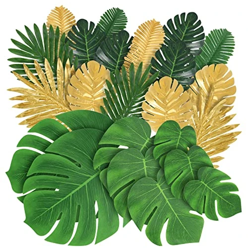 77 Pieces 9 Kinds Artificial Palm Leaves For Tropical Party Decorations Golden Tropical Leaves With Stems Jungle Leaves Decoration Hawaiian Party Beach Baby Shower Wedding Birthday Decorations 1 77 Pieces 9 Kinds Artificial Palm Leaves For Tropical Party Decorations Golden Tropical Leaves With Stems Jungle Leaves Decoration Hawaiian Party Beach Baby Shower Wedding Birthday Decorations