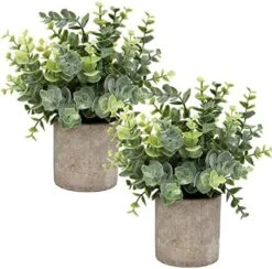 Flojery Mini Potted Plants Artificial Eucalyptus Boxwood Rosemary Greenery In Pots Faux Potted Herbs Small House Plants 8.3"-9" Tall For Indoor Greenery Tabletop Décor Centerpiece (Sprayed Eucalyptus) -Organic Plant Shop 5121HPyekYL. AC