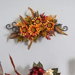 Nearly Natural 4932 Sunflower Swag With Metal Frame, Yellow