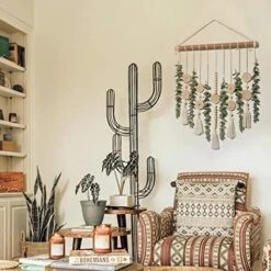 Boho Wall Decor Artificial Eucalyptus Wall Hanging Bathroom Decor Fake Eucalyptus Plants Greenery Leaves With Wooden Bead Garland On Stick Rustic Farmhouse Home Decorations For Bedroom Nursery Kitchen -Organic Plant Shop 513WYhKGNTL