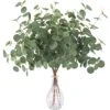 FUNARTY 6 Pcs Artificial Eucalyptus Leaves Stems 25in Tall With 80 Leaves Fake Silver Dollar Eucalyptus Plant Greenery Stems Branches For Farmhouse Vase Bouquets Wedding Home Decor