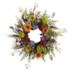 Nearly Natural 24-Inch Spring Garden Wreath With Twig Base, Multicolored/Green & 4578 Garden Flower Teardrop,24"