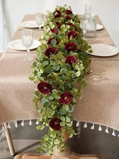 PARTY JOY 6.56ft Eucalyptus Garland With Flowers-8 White Roses, Artificial Fake Flowers Greenery Garland Floral Vines For Decoration Party Wedding Table Indoor Outdoor Backdrop Wall Decor(White) -Organic Plant Shop 515OniGi67L. AC