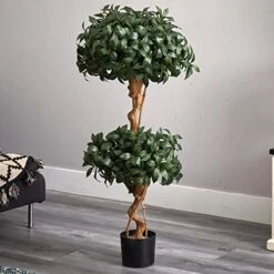 Nearly Natural 5233 Sweet Bay Double Ball Topiary Silk Tree, 4-Feet, Green,49.5" X 9" X 9" -Organic Plant Shop 51AdMaXDMHL