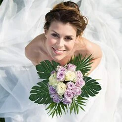 Auihiay 48 Pieces 4 Kinds Palm Leaves Tropical Leaves With Jungle Leaf Monstera Leaves Safari Leaf For Hawaiian Luau Party Jungle Beach Table Leave Decorations -Organic Plant Shop 51B2PIYOORL