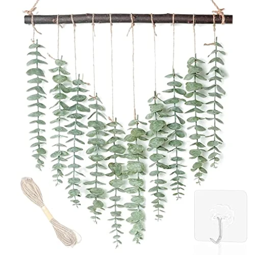 Artificial Eucalyptus Greenery Hanging Wall Decor Fake Eucalyptus Vines Wall Hanging Plants With Wooden Stick Farmhouse Rustic Boho Wall Decor For Bedroom, Living Room, Entryway And Bathroom Decor 1 Artificial Eucalyptus Greenery Hanging Wall Decor Fake Eucalyptus Vines Wall Hanging Plants With Wooden Stick Farmhouse Rustic Boho Wall Decor For Bedroom, Living Room, Entryway And Bathroom Decor