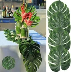 AerWo 14" Artificial Tropical Palm Leaves, Safari Birthday Decorations Extra Large Faux Leaf Jungle Hawaiian Party Decorations With Luau Beach Theme Decorations For Table Decoration Accessories, 48pcs -Organic Plant Shop 51BQcD116iL. AC