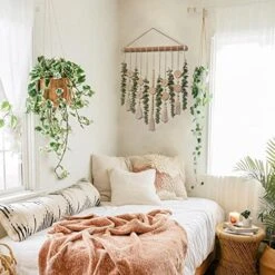 Boho Wall Decor Artificial Eucalyptus Wall Hanging Bathroom Decor Fake Eucalyptus Plants Greenery Leaves With Wooden Bead Garland On Stick Rustic Farmhouse Home Decorations For Bedroom Nursery Kitchen -Organic Plant Shop 51BhPPgqqGL