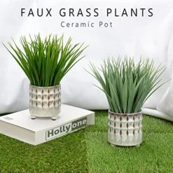 Potted Plants Artificial Decor Faux Plants Indoor Artificial Grass Plant In Ceramic Pot For Home Decor Realistic Green Fake Grass House Living Room Bedroom Bathroom Office Greenery Decoration
