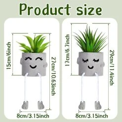Artificial Potted Plant Faux Succulent Plant Cubicle Decor Cute Fake Desktop Plant Hanging Leg Cement Potted Decor For Bookshelf Bedroom Living Room Office Decor (Simple Style,2 Pcs) -Organic Plant Shop 51Cu7jlt6bL