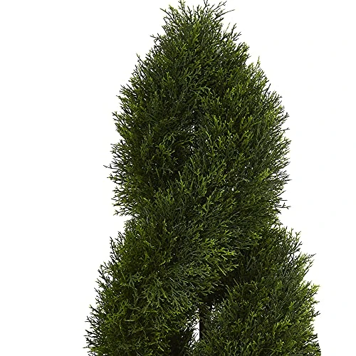 Nearly Natural 5703 Cypress Double Spiral Topiary In Slate Planter, 4' , Green 2 Nearly Natural 5703 Cypress Double Spiral Topiary In Slate Planter, 4' , Green - Image 2
