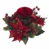 Nearly Natural 4920 Poinsettia And Berry Candleabrum, Red