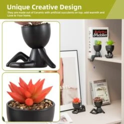 Fake Succulents Plants Decor, 4 Pcs Cute Artificial Succulent In Pot Assorted Life-Like Mini Artificial Greenery Fake Plants For Desk, Office, Living Room, Bathroom, Bedroom, Home Decor (Black-4 Pots) -Organic Plant Shop 51DmWD7OVtL