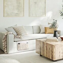 Mkono Macrame Bedside Caddy Storage Organizer Boho Remote Control Tablet Magazine Holder With 4 Pockets Non-slip Countertop Bedside Caddy For Home Bedroom Living Room College Dorm Bed, Ivory