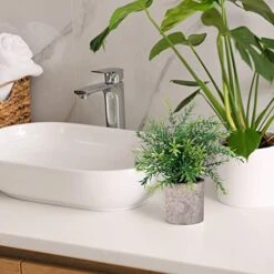 CEWOR 2 Pack Artificial Plants Mini Potted Plants Fake Bamboo Leaves Faux Rosemary Small House Plants For Home Office Desk Room Decor -Organic Plant Shop 51E9RFUxqyL