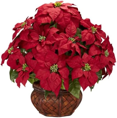 Nearly Natural 1265 22in. Poinsettia With Decorative Planter Silk Arrangement 7 Nearly Natural 1265 22in. Poinsettia With Decorative Planter Silk Arrangement - Image 7