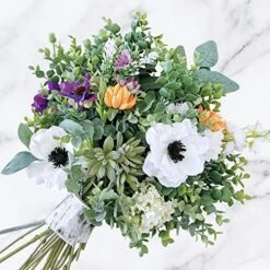 Winlyn 20 Pcs Mixed Eucalyptus Leaves Stems Bulk Artificial Oval Eucalyptus Leaves With White Seeds Stems And Eucalyptus Leaves Sprays For Vase Floral Wreath Bouquets Wedding Greenery Decoration -Organic Plant Shop 51FrDvrAHRL