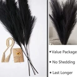 Black Faux Pampas Grass Set Of 3Pcs,43"/110cm Tall Fake Pompas Floral With DIY Card & Wooden Beads Garland,Large Artificial Pompous Grass Branches Plants For Floor Vase Filler Home Boho Decoration 11 Black Faux Pampas Grass Set Of 3Pcs,43"/110cm Tall Fake Pompas Floral With DIY Card & Wooden Beads Garland,Large Artificial Pompous Grass Branches Plants For Floor Vase Filler Home Boho Decoration -Organic Plant Shop 51G4b0RhWSL