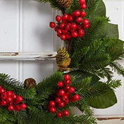 Nearly Natural 24 In. Magnolia Leaf, Berry And Pine Artificial Wreaths, Green 7 Nearly Natural 24 In. Magnolia Leaf, Berry And Pine Artificial Wreaths, Green -Organic Plant Shop 51HzK5mm7xL