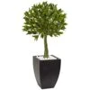 Nearly Natural 5950 42" UV Resistant (Indoor/Outdoor) Bay Leaf Topiary With Black Wash Planter