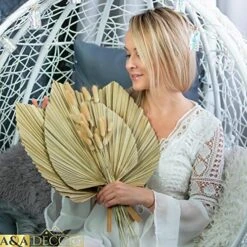GENERIC Dried Palm Leaves - 3 Pcs Stunning Dried Palm Leaf And 15Pcs Bunny Tails Dried Flowers | Gorgeously Thick Dried Palm Leaves Decor And Bunny Tail For Wedding, Home And Boho Decor | 18 Inch -Organic Plant Shop 51JyG0xgRAL