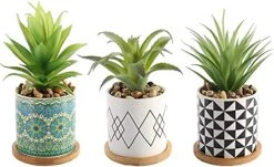 Letinaner Artificial Succulent Plants Fake Pineapple In Pots Artificial Faux Plants Greenery Decorations For Hotel Restaurant Home Office Kitchen Table, Set Of 3