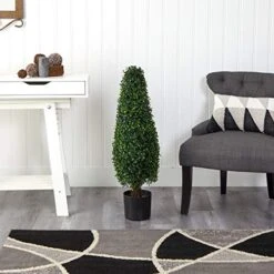 Nearly Natural 5412 3ft. Boxwood Tower Topiary UV Resistant (Indoor/Outdoor),Green,12" X 12" X 35"