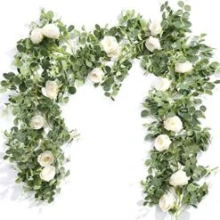 Der Rose 2 Pack 13Ft Artificial Eucalyptus Flower Garland With Fake Rose Flower Vine Seeded Eucalyptus Leaves Greenery Garland For Wedding Table Runner Backdrop Party Centerpiece Room Decor (White) -Organic Plant Shop 51NazmHGXcL. AC 1