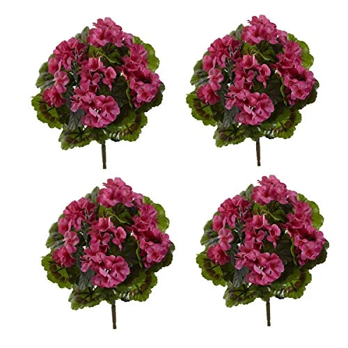 Nearly Natural Geranium Artificial Bush UV Resistant, Set Of 4 (Indoor/Outdoor), Beauty,14"Dx14"Wx13"H 2 Nearly Natural Geranium Artificial Bush UV Resistant, Set Of 4 (Indoor/Outdoor), Beauty,14"Dx14"Wx13"H - Image 2