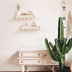 Mkono Macrame Floating Shelves Boho Wall Decor Set Of 2 Natural Wood Hanging Storage Shelf For Bedroom Bathroom Living Room Nursery Dorm Room, Display Shelving For Hanging Plants Photos -Organic Plant Shop 51OIxSlqecL