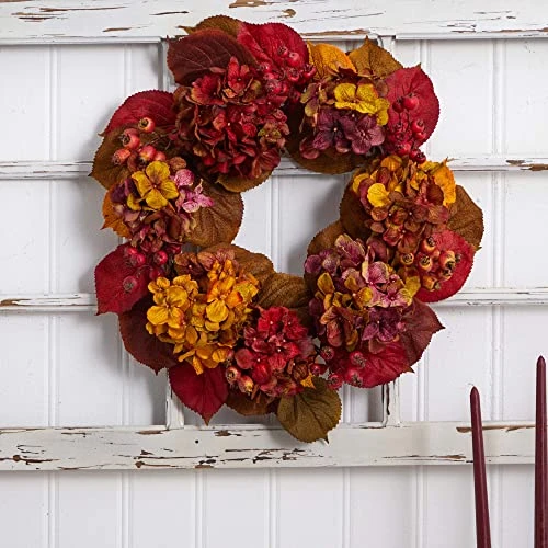 Nearly Natural 4176 24" Fall Hydrangea Wreath Multi/Color 3 Nearly Natural 4176 24" Fall Hydrangea Wreath Multi/Color - Image 3