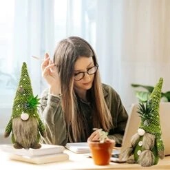 ZTML MS Succulents Air Plants Gnomes, 2Pcs Mr And Mrs Handmade Green Plants Gnomes Plush With Slender Leaves For Plant Stand Indoor Decor, Swedish Plush For Summer Living Room Office Desk Decor -Organic Plant Shop 51PV7iZXWVL